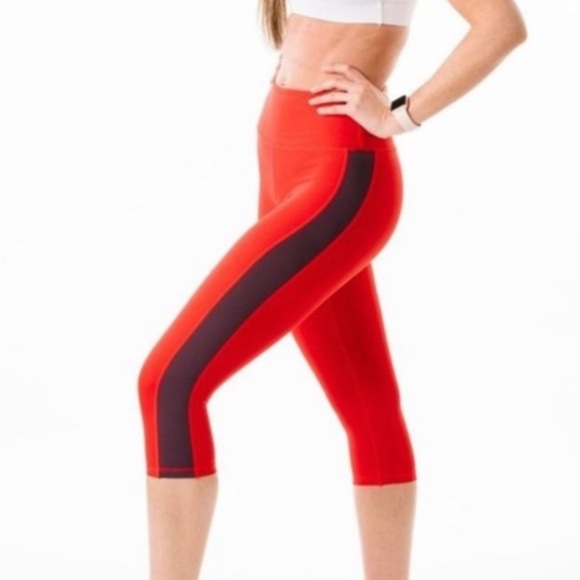Zyia - Red Royalty Strip Light n Tight Hi-Rise Crop - Picture 1 of 6